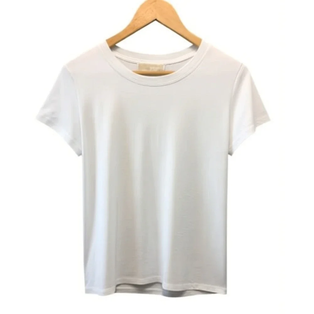 Michael Kors Basics Crew Neck Short Sleeve T-Shirt Womens Size L White Tee NWT